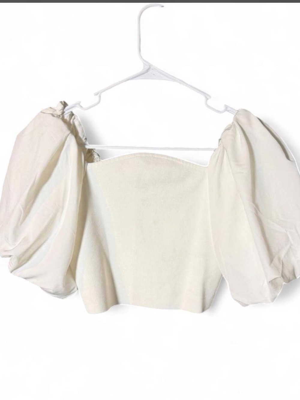Astr Ivory Puff-Sleeve Off-Shoulder Crop Top